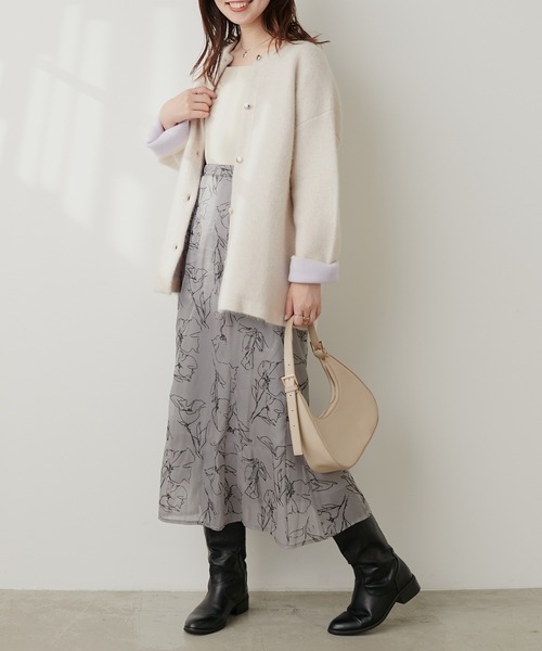 natural couture(ナチュラルクチュール)の「スクエアネックランダムテレコTOPS(Tシャツ/カットソー・レディース・ブラック/アイボリー・FREE)」の8枚目の写真