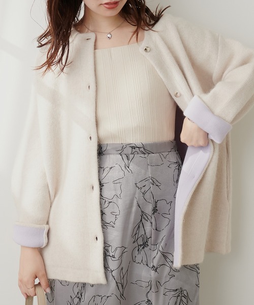 natural couture(ナチュラルクチュール)の「スクエアネックランダムテレコTOPS(Tシャツ/カットソー・レディース・ブラック/アイボリー・FREE)」の7枚目の写真