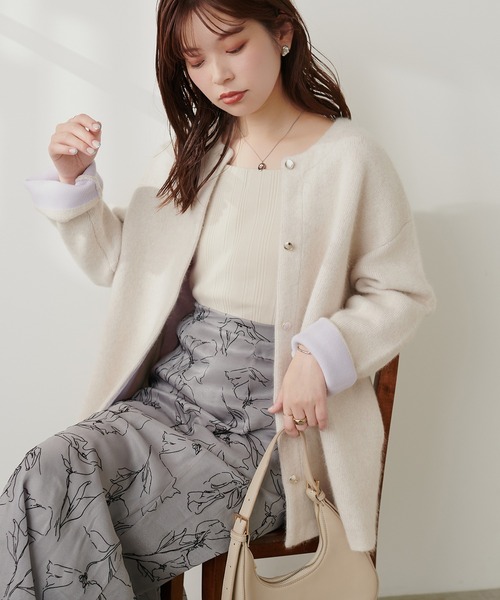 natural couture(ナチュラルクチュール)の「スクエアネックランダムテレコTOPS(Tシャツ/カットソー・レディース・ブラック/アイボリー・FREE)」の6枚目の写真