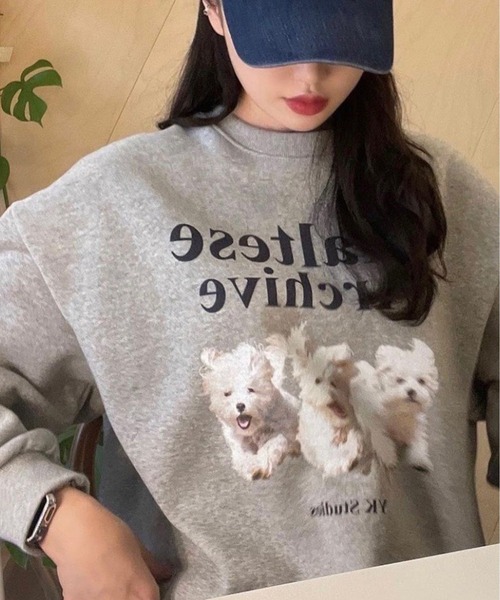 Chick（チック）の「WHITE DOG プリント スウェット（スウェット・レディース・ネイビー/グレー・FREE）」の22枚目の写真