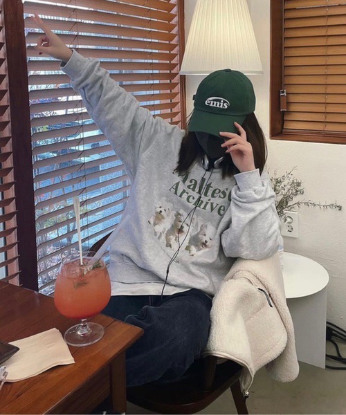 Chick（チック）の「WHITE DOG プリント スウェット（スウェット・レディース・ネイビー/グレー・FREE）」の7枚目の写真