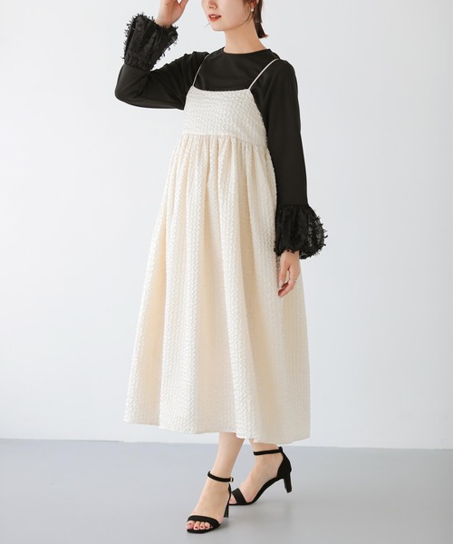 Fit more(フィットモア)の「ジャガードフレアワンピース(ワンピース・レディース・ブラウン/ネイビー/アイボリー・SHORT/LONG)」の7枚目の写真
