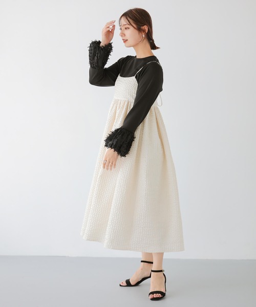 Fit more(フィットモア)の「ジャガードフレアワンピース(ワンピース・レディース・ブラウン/ネイビー/アイボリー・SHORT/LONG)」の8枚目の写真