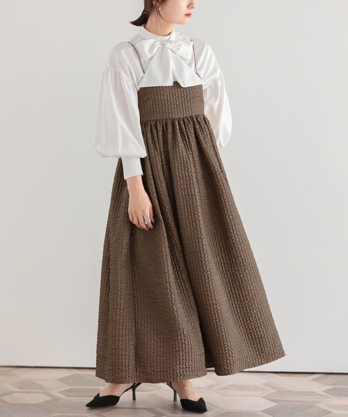 Fit more(フィットモア)の「ジャガードフレアワンピース(ワンピース・レディース・ブラウン/ネイビー/アイボリー・SHORT/LONG)」の16枚目の写真