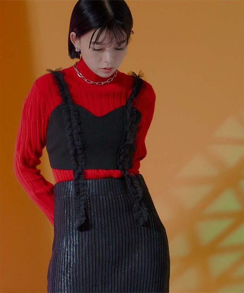 miette（ミエット）の「チュールフリルニットビスチェ（キャミソール・レディース・ブラック/ブルー/ピンク・FREE）」の2枚目の写真