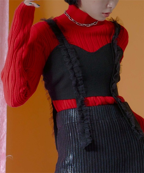 miette（ミエット）の「チュールフリルニットビスチェ（キャミソール・レディース・ブラック/ブルー/ピンク・FREE）」の5枚目の写真