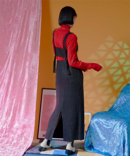 miette（ミエット）の「チュールフリルニットビスチェ（キャミソール・レディース・ブラック/ブルー/ピンク・FREE）」の6枚目の写真