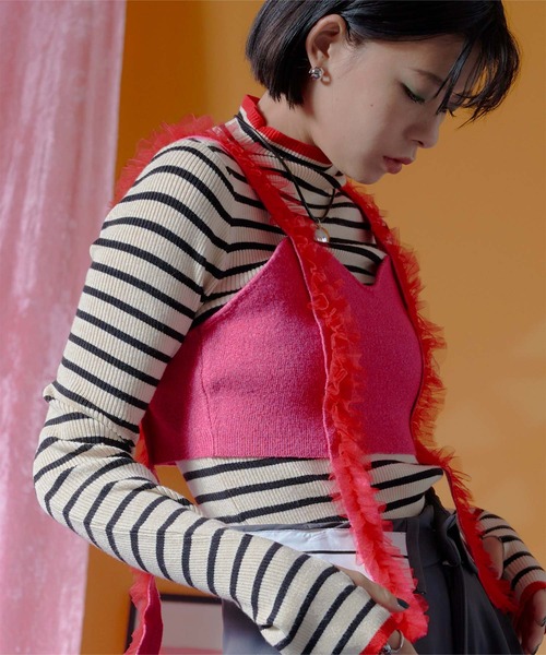 miette（ミエット）の「チュールフリルニットビスチェ（キャミソール・レディース・ブラック/ブルー/ピンク・FREE）」の11枚目の写真