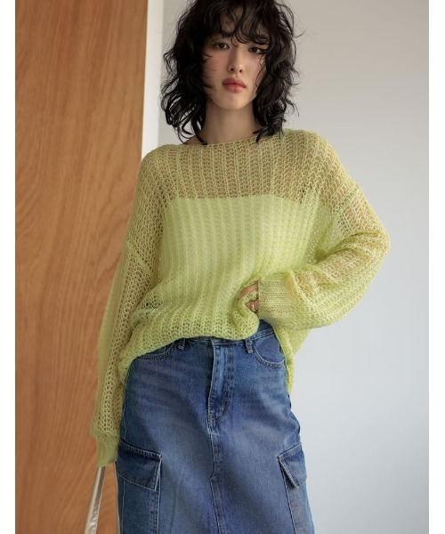 Re:EDIT（リエディ）の「[2025SS COLLECTION]起毛シアーメッシュニットトップス（ニット/セーター・レディース・ブラック/アイボリー/ブルー/キャメル/モカ/ミント/イエロー・LARGE/MEDIUM）」の14枚目の写真