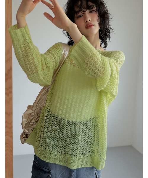Re:EDIT（リエディ）の「[2025SS COLLECTION]起毛シアーメッシュニットトップス（ニット/セーター・レディース・ブラック/アイボリー/ブルー/キャメル/モカ/ミント/イエロー・LARGE/MEDIUM）」の18枚目の写真