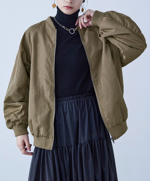 Fashion Letter（ファッションレター）の「ビッグシルエット MA-1ジャケット（MA-1・レディース・ブラック/オフホワイト/カーキ・M）」の3枚目の写真
