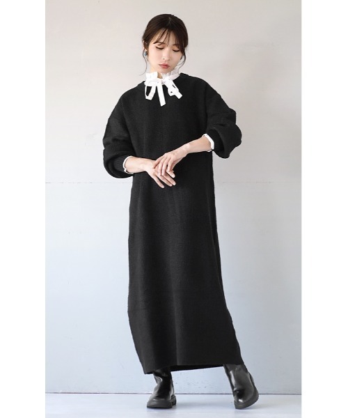 e-zakkamania stores（イーザッカマニアストアーズ）の「ワッフルニット コクーンワンピース（ワンピース・レディース・グレイッシュベージュ/オートミール/ブラック/オレンジ・フリー）」の8枚目の写真