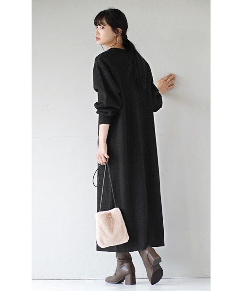 e-zakkamania stores（イーザッカマニアストアーズ）の「ワッフルニット コクーンワンピース（ワンピース・レディース・グレイッシュベージュ/オートミール/ブラック/オレンジ・フリー）」の9枚目の写真
