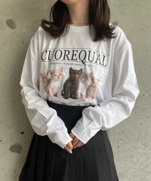 cuorequal（クオレコール）の「子猫プリントロンT ロングTシャツ（Tシャツ/カットソー・レディース・ホワイト/アイボリー・LARGE/MEDIUM/X-LARGE）」の3枚目の写真