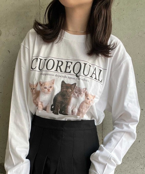 cuorequal（クオレコール）の「子猫プリントロンT ロングTシャツ（Tシャツ/カットソー・レディース・ホワイト/アイボリー・LARGE/MEDIUM/X-LARGE）」の5枚目の写真