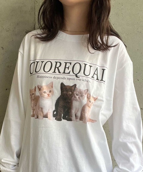 cuorequal（クオレコール）の「子猫プリントロンT ロングTシャツ（Tシャツ/カットソー・レディース・ホワイト/アイボリー・LARGE/MEDIUM/X-LARGE）」の8枚目の写真