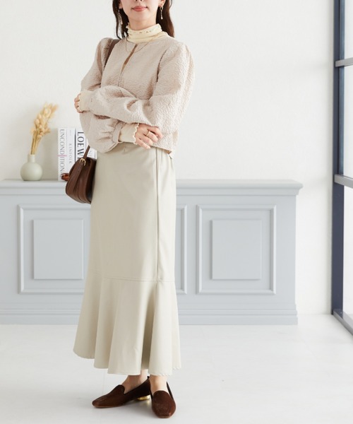 acro（アクロ）の「ポコポコライトJK/AC3425（シャツ/ブラウス・レディース・ブラック/ベージュ・ﾌﾘ-）」の6枚目の写真