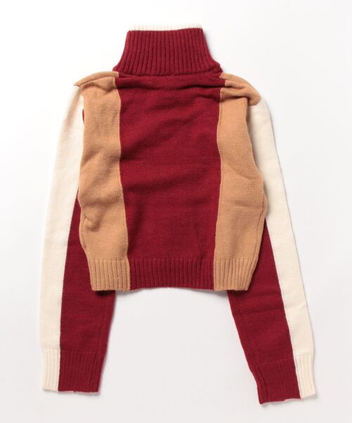 ニット セーター 「HOOK」for girls レーシング風切り替えブルゾンニット　ショット丈 レディース セール】【HOOK】for girls レーシング風切り替えブルゾンニット