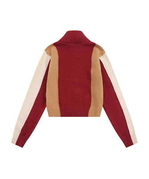 ニット セーター 「HOOK」for girls レーシング風切り替えブルゾンニット　ショット丈 レディース セール】【HOOK】for girls レーシング風切り替えブルゾンニット
