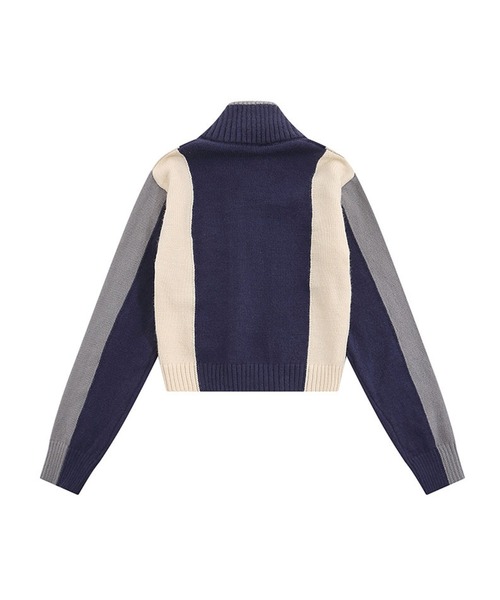 ニット セーター 「HOOK」for girls レーシング風切り替えブルゾンニット　ショット丈 レディース セール】【HOOK】for girls レーシング風切り替えブルゾンニット
