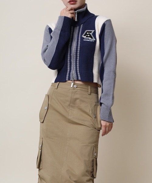 HOOK(フック)の「【HOOK】for girls レーシング風切り替えブルゾンニット ショット丈(ニット/セーター・レディース・ネイビー/レッド・S/M/L)」の13枚目の写真