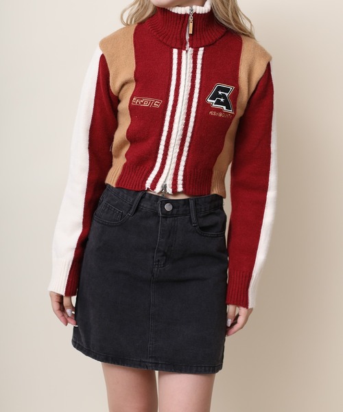 HOOK(フック)の「【HOOK】for girls レーシング風切り替えブルゾンニット ショット丈(ニット/セーター・レディース・ネイビー/レッド・S/M/L)」の22枚目の写真
