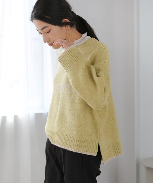 Bou Jeloud（ブージュルード）の「ロゴショート丈配色ニットプルオーバー（ニット/セーター・レディース・ブラウン/ベージュ/イエロー・FREE）」の9枚目の写真