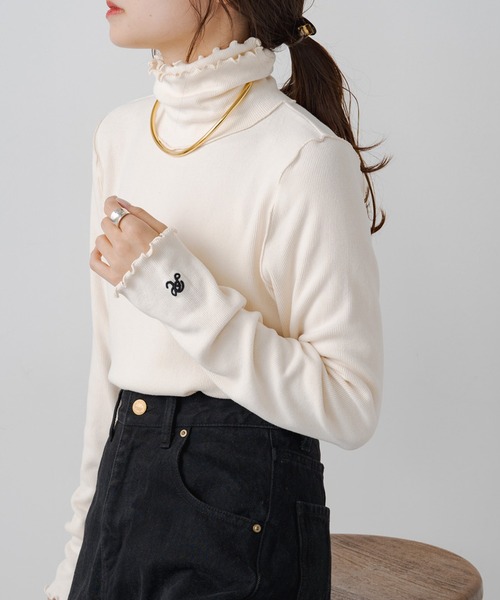 PUAL CE CIN(ピュアルセシン)の「もちもちハイネックメロウプルオーバー(Tシャツ/カットソー・レディース・アイボリー/スミクロ・FREE)」の3枚目の写真