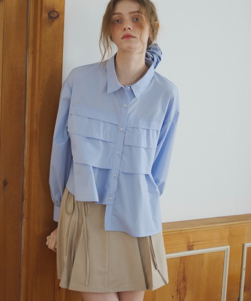idem(イデム)の「asymmetry frill shirt/アシンメトリーフリルシャツ(シャツ/ブラウス・レディース・オフホワイト/グレー/ブルー/グレイッシュベージュ/ピンク/ストライプ・FREE)」の13枚目の写真