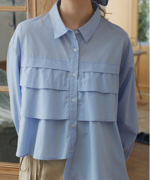 idem(イデム)の「asymmetry frill shirt/アシンメトリーフリルシャツ(シャツ/ブラウス・レディース・オフホワイト/グレー/ブルー/グレイッシュベージュ/ピンク/ストライプ・FREE)」の8枚目の写真