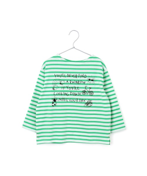 MAKE YOUR DAY（メイクユアデイ）の「ボーダーラクガキ長袖Tシャツ■80～140cm（Tシャツ/カットソー・キッズ・グリーン/イエロー/オレンジ・140/90/110/100/120/130/80）」の2枚目の写真
