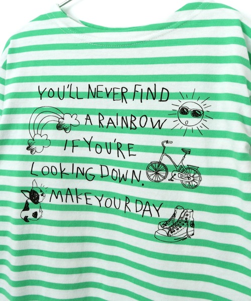 MAKE YOUR DAY（メイクユアデイ）の「ボーダーラクガキ長袖Tシャツ■80～140cm（Tシャツ/カットソー・キッズ・グリーン/イエロー/オレンジ・140/90/110/100/120/130/80）」の11枚目の写真