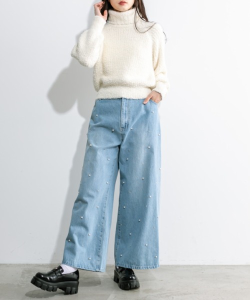 OLIVE des OLIVE(オリーブデオリーブ)の「肌見せタートルニット 1032050450(ニット/セーター・レディース・アイボリー/ブルー/ライトグレー・FREE)」の4枚目の写真