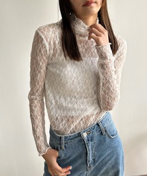 総レース ハイネックトップス シアーカットソー