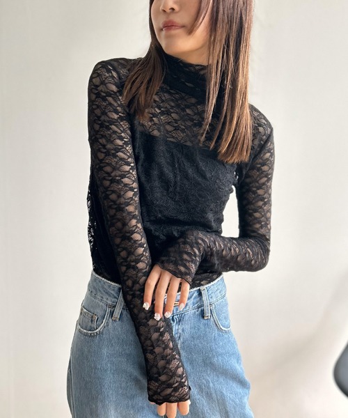 Kotoe（コトエ）の「総レース ハイネックトップス シアーカットソー（Tシャツ/カットソー・レディース・オフホワイト/ブラック/ホワイト・FREE）」の12枚目の写真