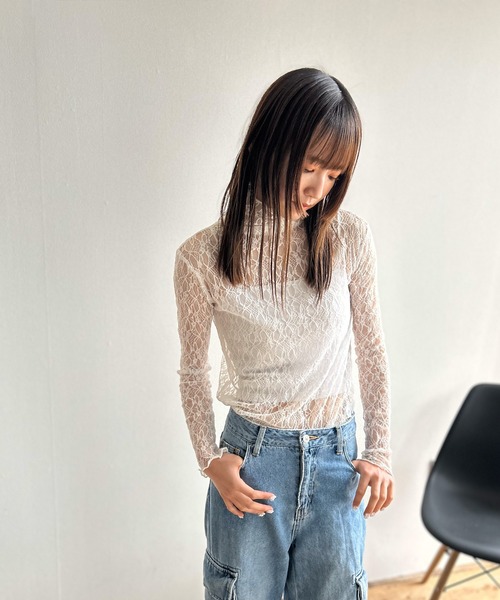 Kotoe（コトエ）の「総レース ハイネックトップス シアーカットソー（Tシャツ/カットソー・レディース・オフホワイト/ブラック/ホワイト・FREE）」の10枚目の写真