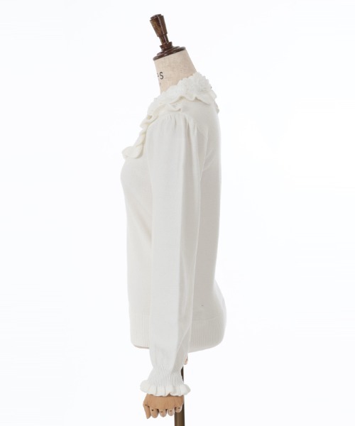 axes femme（アクシーズファム）の「薔薇装飾プチフリルニット（ニット/セーター・レディース・ブラウン/ホワイト/ワイン・FREE）」の8枚目の写真