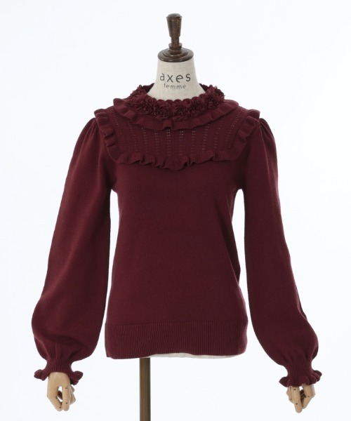 axes femme（アクシーズファム）の「薔薇装飾プチフリルニット（ニット/セーター・レディース・ブラウン/ホワイト/ワイン・FREE）」の16枚目の写真