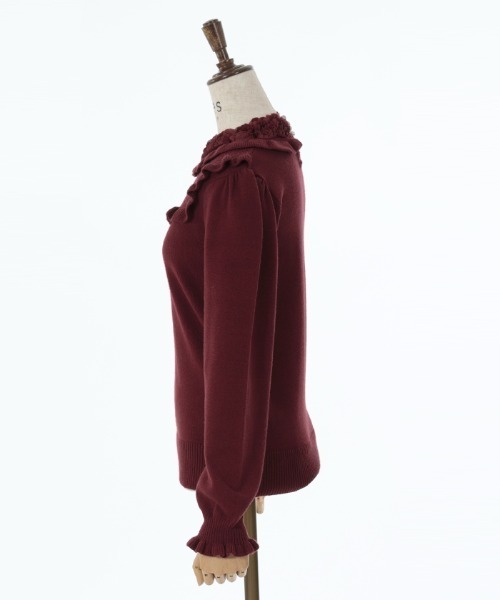 axes femme（アクシーズファム）の「薔薇装飾プチフリルニット（ニット/セーター・レディース・ブラウン/ホワイト/ワイン・FREE）」の17枚目の写真