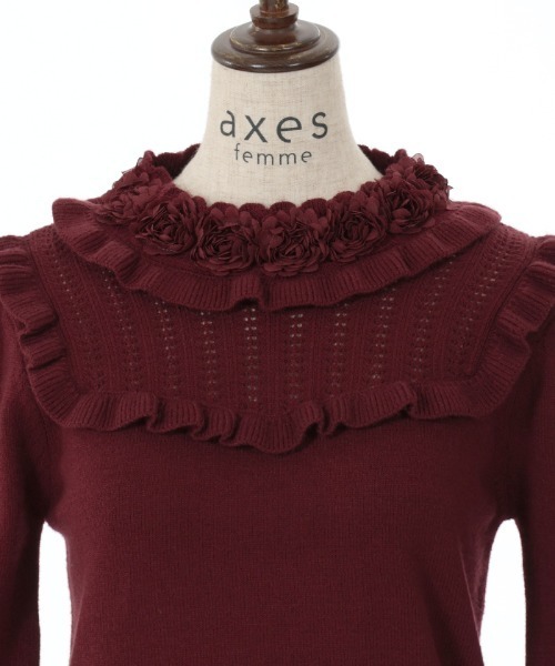 axes femme（アクシーズファム）の「薔薇装飾プチフリルニット（ニット/セーター・レディース・ブラウン/ホワイト/ワイン・FREE）」の21枚目の写真