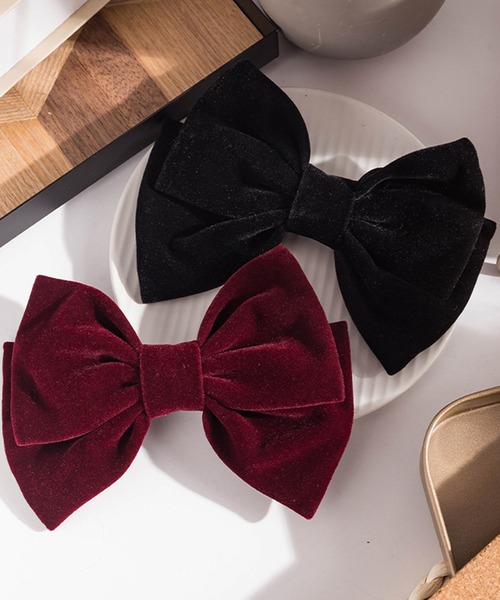 SHEPP（シープ）の「ベロアリボン ヘアクリップ（バレッタ/ヘアクリップ・レディース・ブラック/ワイン/レッド・FREE）」の4枚目の写真