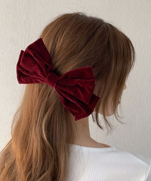 SHEPP（シープ）の「ベロアリボン ヘアクリップ（バレッタ/ヘアクリップ・レディース・ブラック/ワイン/レッド・FREE）」の6枚目の写真