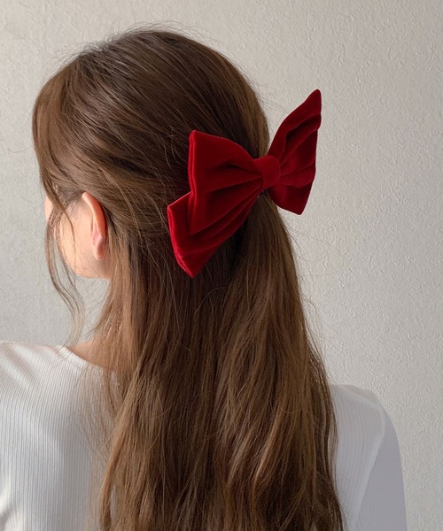 SHEPP（シープ）の「ベロアリボン ヘアクリップ（バレッタ/ヘアクリップ・レディース・ブラック/ワイン/レッド・FREE）」の8枚目の写真