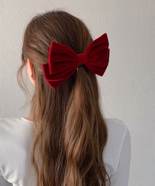 SHEPP（シープ）の「ベロアリボン ヘアクリップ（バレッタ/ヘアクリップ・レディース・ブラック/ワイン/レッド・FREE）」の9枚目の写真