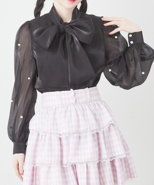 Ank Rouge(アンクルージュ)の「シアーパールブラウス(シャツ/ブラウス・レディース・ブラック/ホワイト/ブルー・M)」の3枚目の写真