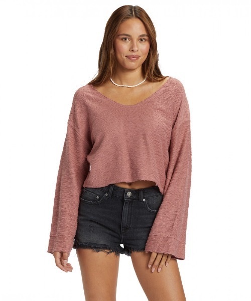 ROXY(ロキシー)の「MADE FOR YOU V-NECK/ロキシーセットアップ対応オーバーサイズVネックパイル素材ニットカットソー(ニット/セーター・レディース・ブラウン/オフホワイト・MEDIUM/SMALL/X-SMALL)」の1枚目の写真