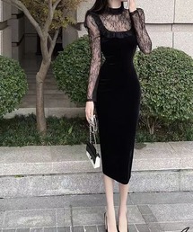 レースのパッチワークワンピース   パーティドレス   結婚式   お呼ばれ オケージョン