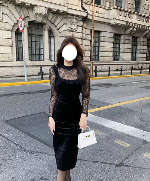 gossip!ロサンゼルス(ゴシップロサンゼルス)の「レースのパッチワークワンピース パーティドレス 結婚式 お呼ばれ オケージョン(ワンピース・レディース・ブラック・M/L/S)」の12枚目の写真