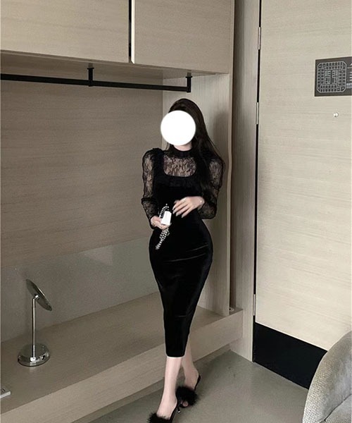 gossip!ロサンゼルス(ゴシップロサンゼルス)の「レースのパッチワークワンピース パーティドレス 結婚式 お呼ばれ オケージョン(ワンピース・レディース・ブラック・M/L/S)」の13枚目の写真