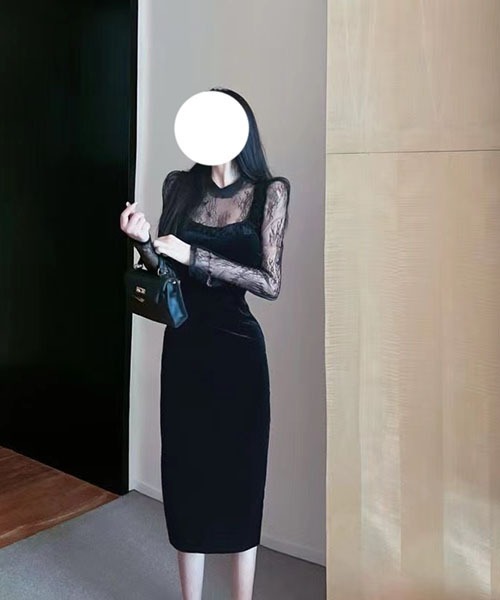 gossip!ロサンゼルス(ゴシップロサンゼルス)の「レースのパッチワークワンピース パーティドレス 結婚式 お呼ばれ オケージョン(ワンピース・レディース・ブラック・M/L/S)」の6枚目の写真